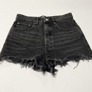 Zara Womens Black High Rise ZW The Cut Off Distressed Denim Shorts Size 6